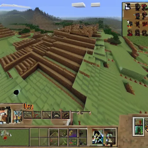 Prompt: genghis khan leading his armies towards a village in minecraft