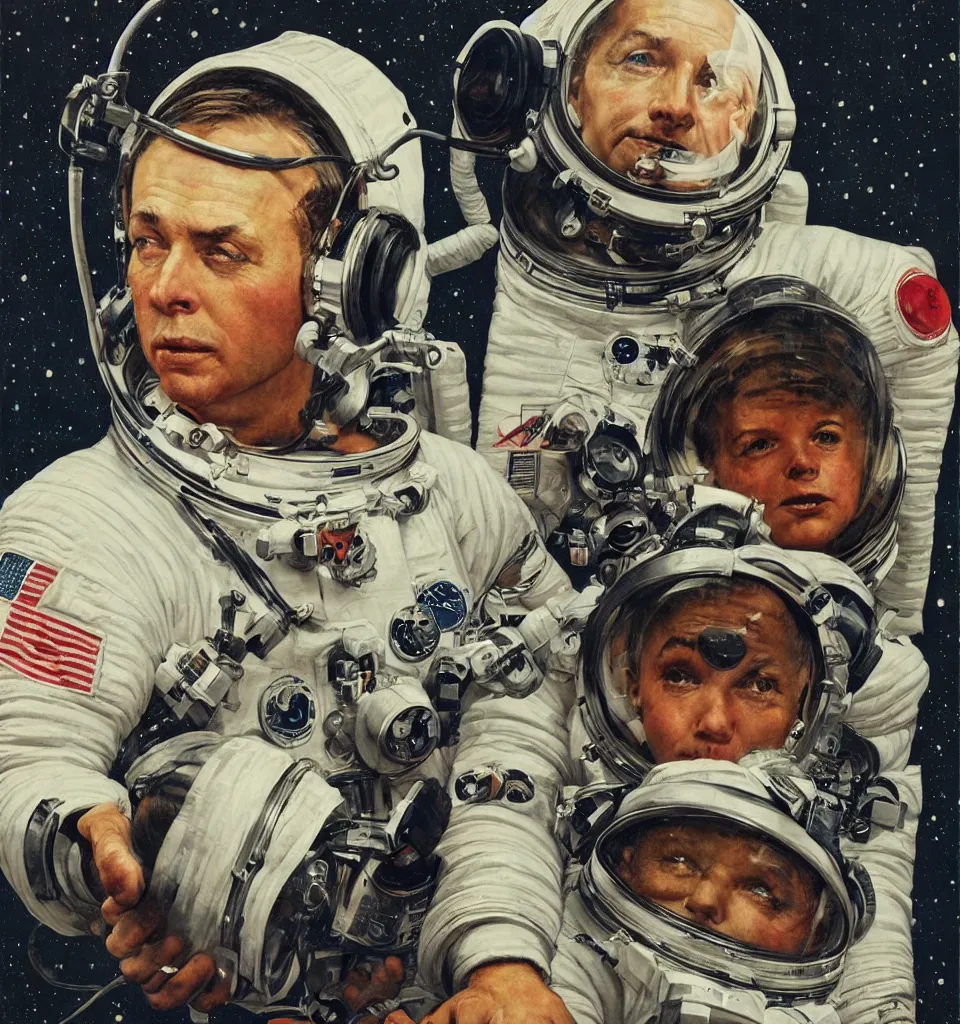 Image similar to an album cover of a detailed portrait of an astronaut wearing headphones art by norman rockwell, cinematic, epic composition, hd, digital painting, digital art, concept art, illustration, comic art, stylized, masterpiece, award - winning