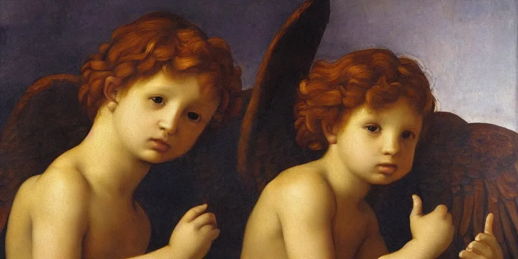 Image similar to beautifully lit realistic representation of a stunning angel. oil on copper by raphael.