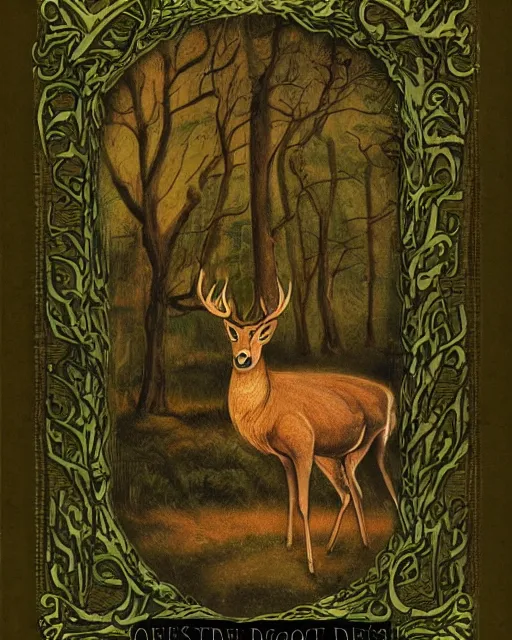 Image similar to esoteric forest scripture old book cover written for deer