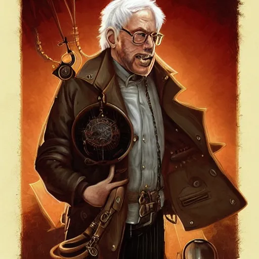 Image similar to steampunk rugged Bernie Sanders, by Anato Finnstark, Tom Bagshaw, Brom
