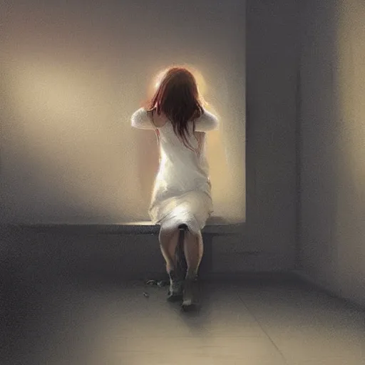 Image similar to “a girl crying in the corner by Greg Rutkowski, realism, depression, trending on artstation”