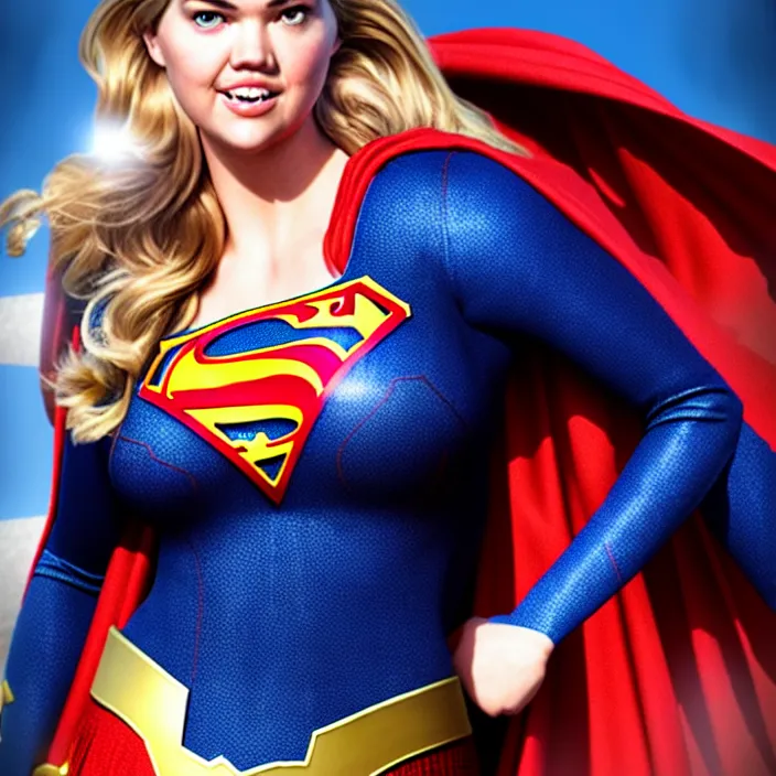 Image similar to photograph of real-life kate upton as supergirl. Extremely detailed. 8k