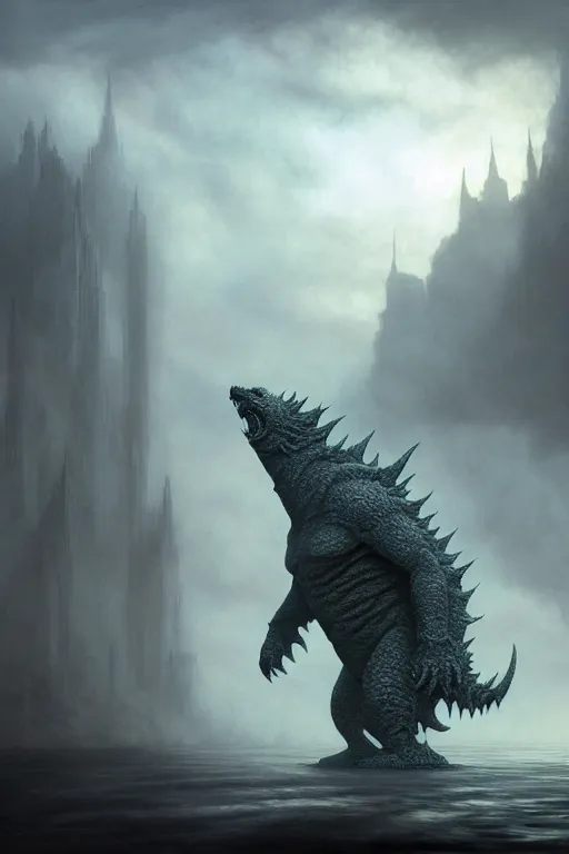 Image similar to kaiju in new york, highly detailed, d & d, volumetric fog, fantasy, highly detailed, digital painting, trending on artstation, concept art, sharp focus, illustration, global illumination, ray tracing, realistic shaded, art by artgerm and greg rutkowski and fuji choko and viktoria gavrilenko and hoang lap, sunny