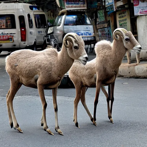 Prompt: bighorn sheep in the streets of dhaka, Bangladesh