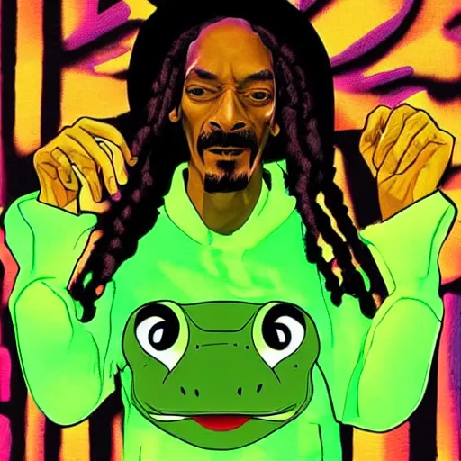 Prompt: Snoop Dogg. Curvy Female body. FROG.