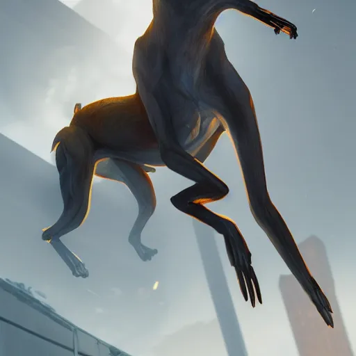 Image similar to getting fired from your job by your boss that is a humanoid greyhound, sharp focus, fiction, hyper detailed, digital art, trending in artstation, cinematic lighting, studio quality, smooth render, unreal engine 5 rendered, octane rendered, art style and nixeu and wlop and krenz cushart