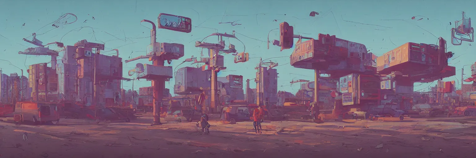 Prompt: drawing in the style by Simon Stalenhag, 2K