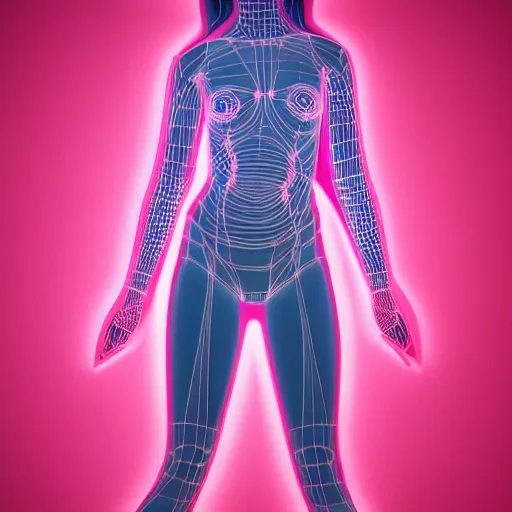 Image similar to 3 d neon art of a womens body, hyper detailed, 3 d render