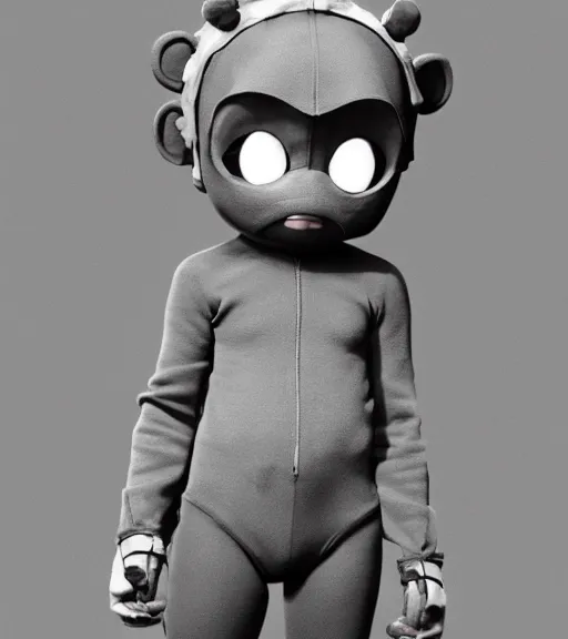 Image similar to attractive little boy wearing an cyborg bear suit, artwork in kentaro miura and made in abyss, inspired in astroboy smooth, beautiful lightness, anatomically correct, trending on pixiv, fascist composition, realistic