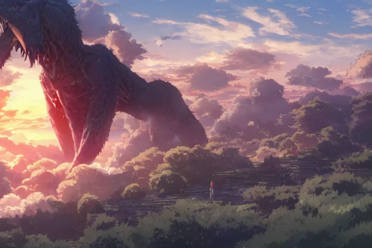 Prompt: giant monster eating everybody, highly detailed, 4k resolution, lighting, anime scenery by Makoto shinkai