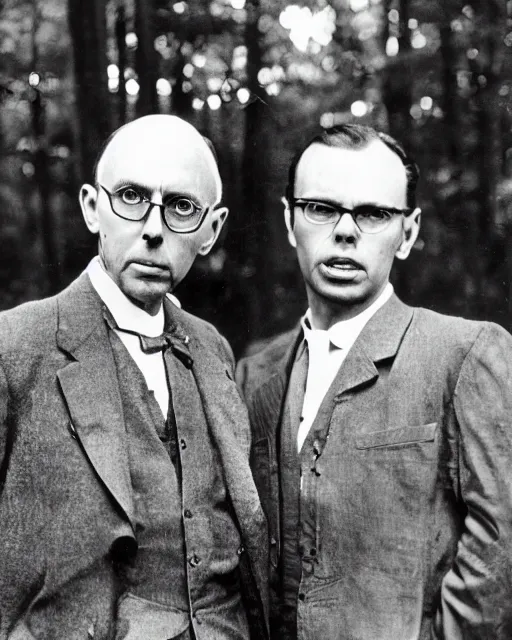 Image similar to close - up of edgar cayce and aldous huxley in a forest, epic hyper detailed award winning color portrait photography