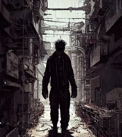 Image similar to a cyberpunk man with mole-like features explores a ruin, techwear, Industrial Scifi, detailed illustration, character portrait, by Martin Grip and Moebius