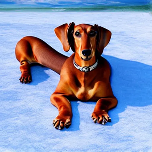 Image similar to realistic photo of a 10 foot long dachshund dog