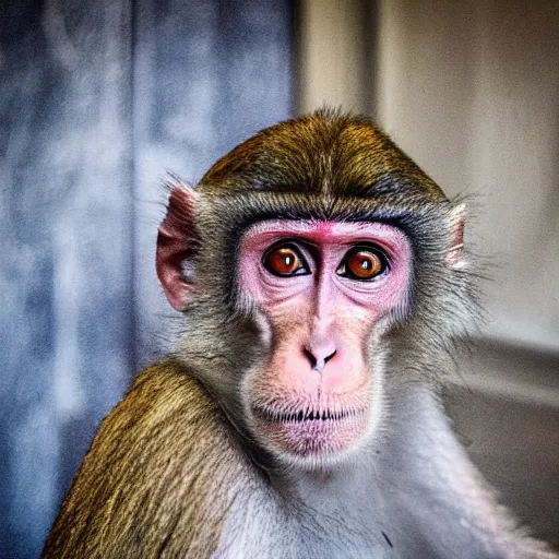 Prompt: Portrait of a macaque inside the Victorian mansion sipping coffee