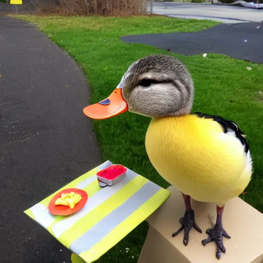 Prompt: a duck walked up to a lemonade stand