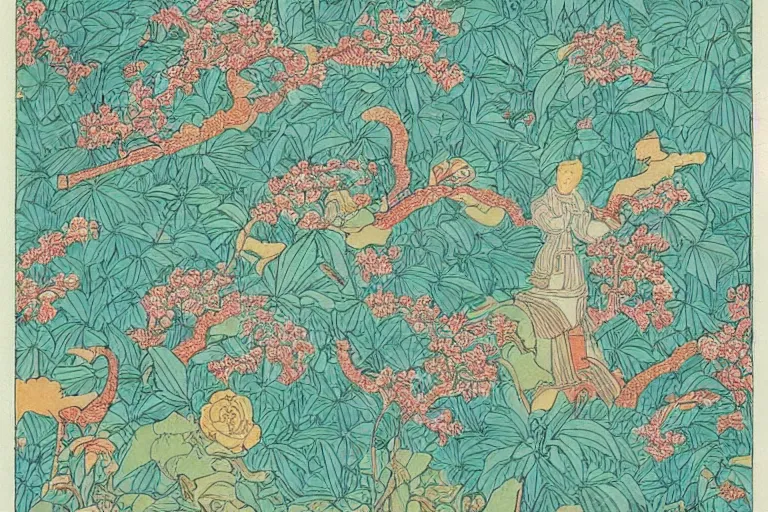 Prompt: beautiful incredibly detailed chinoiserie pattern by Bilibin