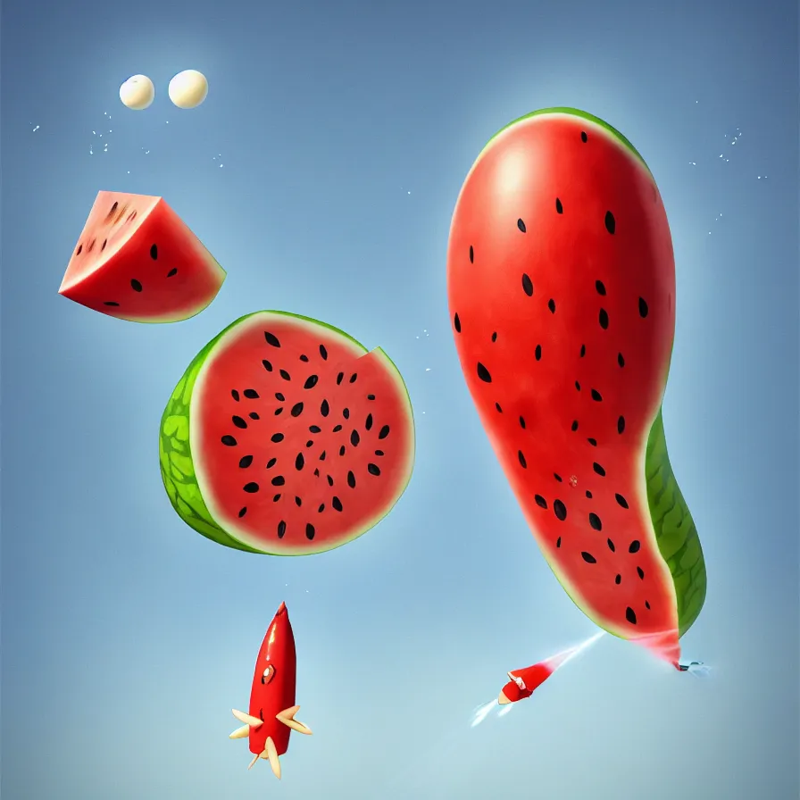 Image similar to Goro Fujita illustrating a rocket in the form of watermelon hitting the Red Square, art by Goro Fujita, sharp focus, highly detailed, ArtStation