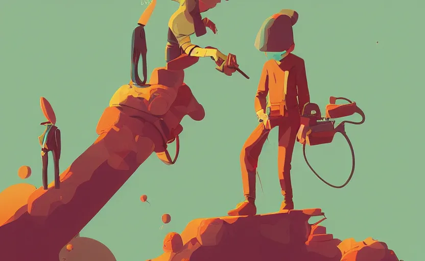 Image similar to non - gender person imagining things, james gilleard, moebius, print, game art