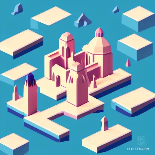 Prompt: isometric art of a cathedral in clouds, kurzgesagt channel, monument valley, 3 d computer generated art, kurzgesagt, isometric, good lighting