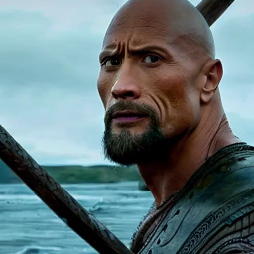 Prompt: dwayne johnson in vikings on a boat 4 k quality super realistic