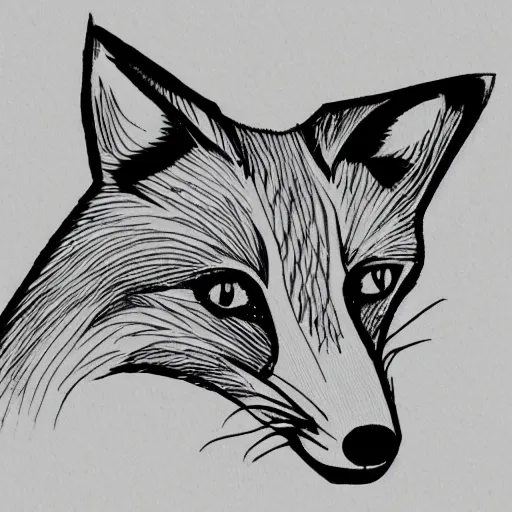Image similar to one line drawing of a fox head on white background that could be used as a logo