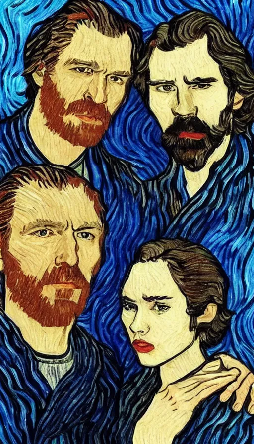 Image similar to reylo in the style of van gogh