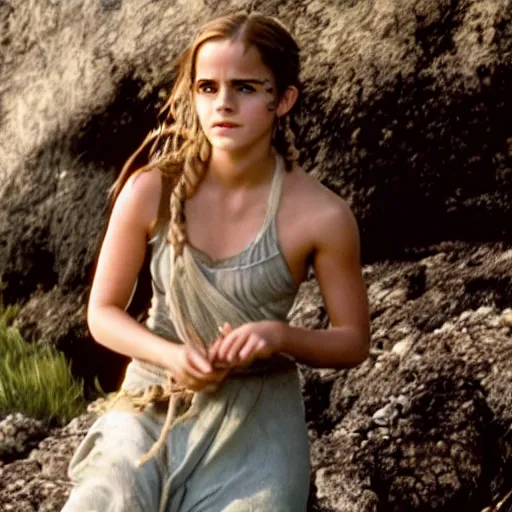 Prompt: emma watson, film still from the blue lagoon