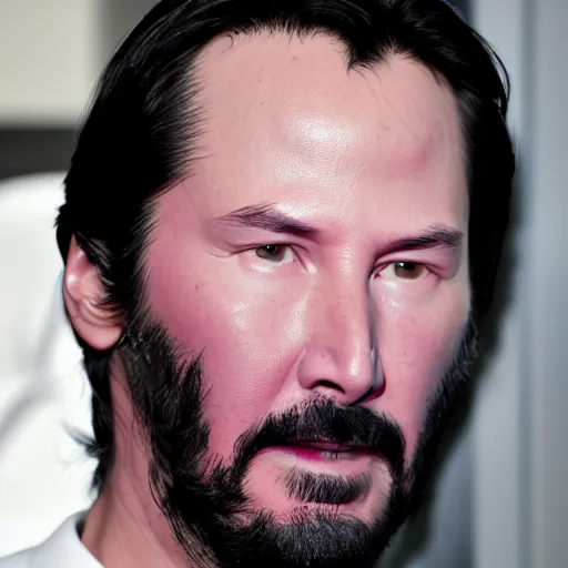 Image similar to Glowing purple eyes, Keanu Reeves