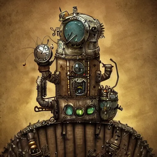 Prompt: machinarium art, steampunk style, fantasy style, super high detail, super high quality, talented artist, trending on artstation