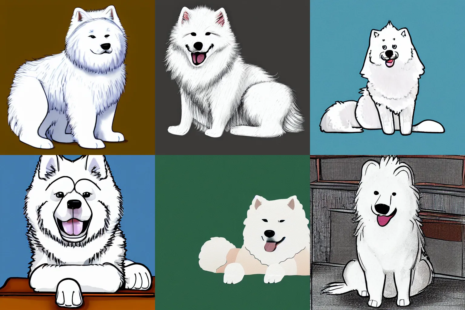 Prompt: a samoyed dog sitting, cartoon still