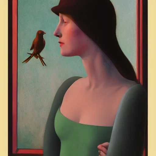 Image similar to a woman in a medieval city, a lots of crows, hyperrealistic film still by edward hopper, by gottfried helnwein, by klimt, by paolo uccello, art nouveau, highly detailed, strong lights, liminal, eerie, symbolist, bright pastel colors