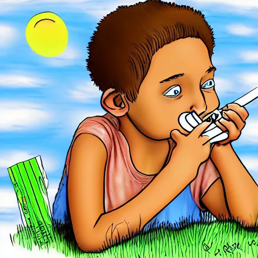 Image similar to a kid looking through a straw, cartoon, digital art