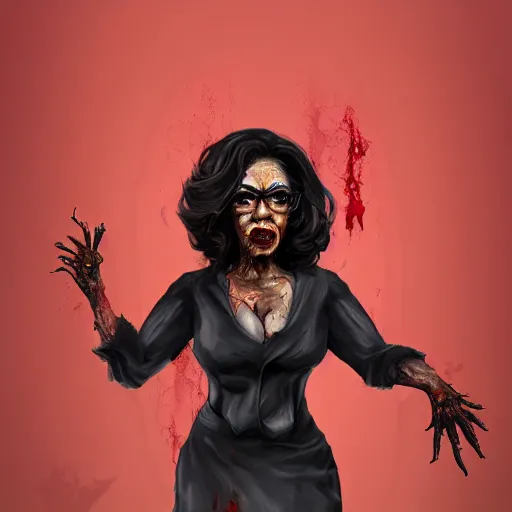 Image similar to a zombie Oprah Winfrey, by WLOP, horror, wounds, bloody, dark fantasy, trending on artstation