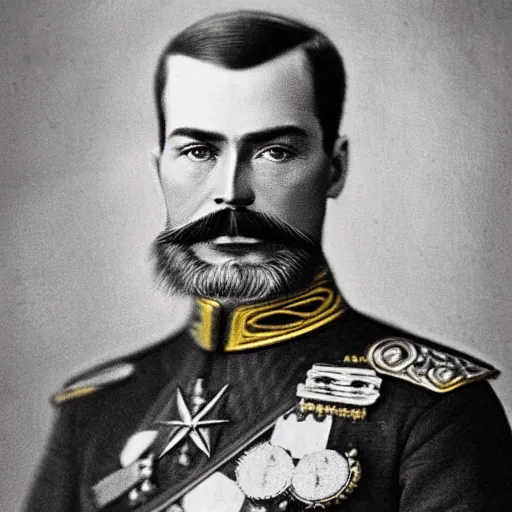 Image similar to tsar nicholas ii as iron man, historical photograph, highly detailed, full length portrait