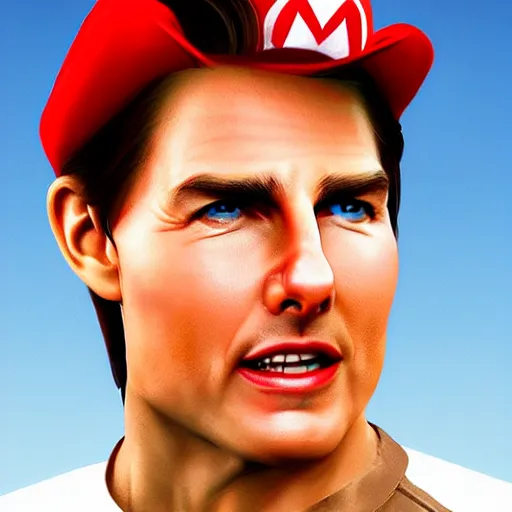 Image similar to tom cruise as mario hyper realistic