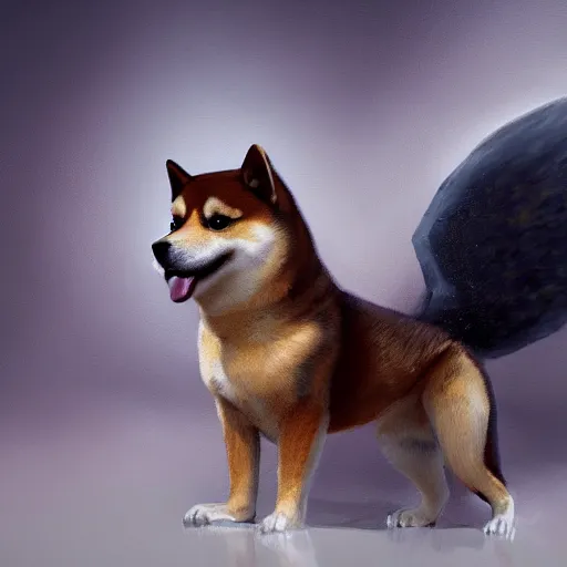 Prompt: an oil painting of a shiba inu with demon wings, hd, hdr, ue 5, ue 6, unreal engine 5, cinematic 4 k wallpaper, 8 k, ultra detailed, high resolution, artstation, award winning