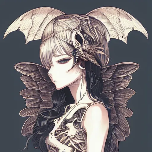 Prompt: anime manga skull portrait young woman skeleton, eagle bird wings intricate, elegant, highly detailed, digital art, ffffound, art by JC Leyendecker and sachin teng