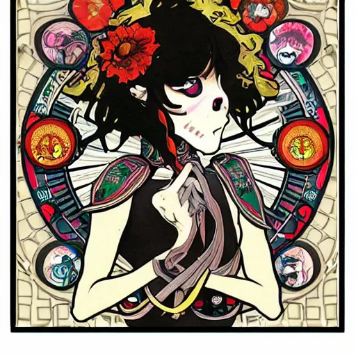 Image similar to anime manga skull portrait ape monkey animal disney cartoon skeleton illustration style by Alphonse Mucha pop art nouveau