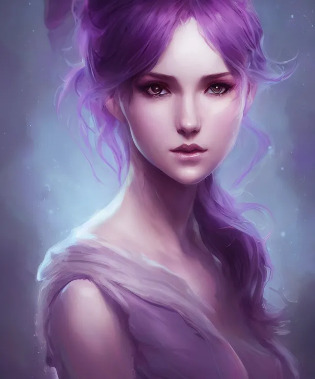 Prompt: cute psychic by charlie bowater and titian and artgerm, full - body portrait, intricate, face, elegant, purple mist, beautiful, highly detailed, dramatic lighting, sharp focus, trending on artstation, artstationhd, artstationhq, unreal engine, 4 k, 8 k