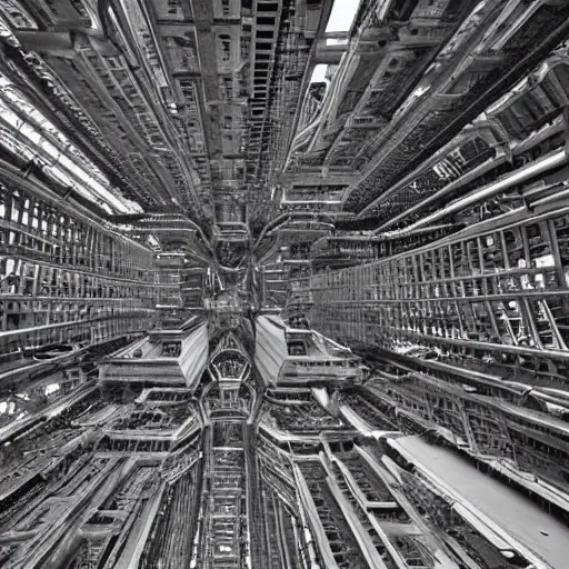 Image similar to a complex mechanical megastructure city.