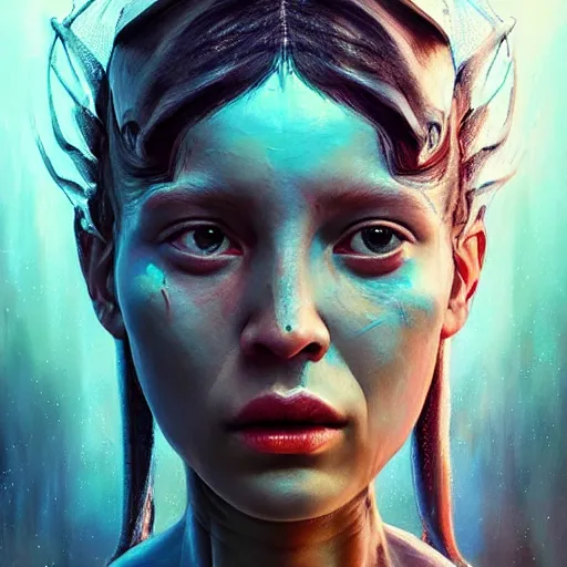 Prompt: Intricate five star Alien Princess facial portrait by Pablo Picasso and Greg Rutkowski, oil on canvas, HDR, cinematic, vibrant colors, photo realistic, hyperrealism,high detail, matte finish, high contrast, 3d depth, masterpiece, vivid colors, artstationhd , deviantart