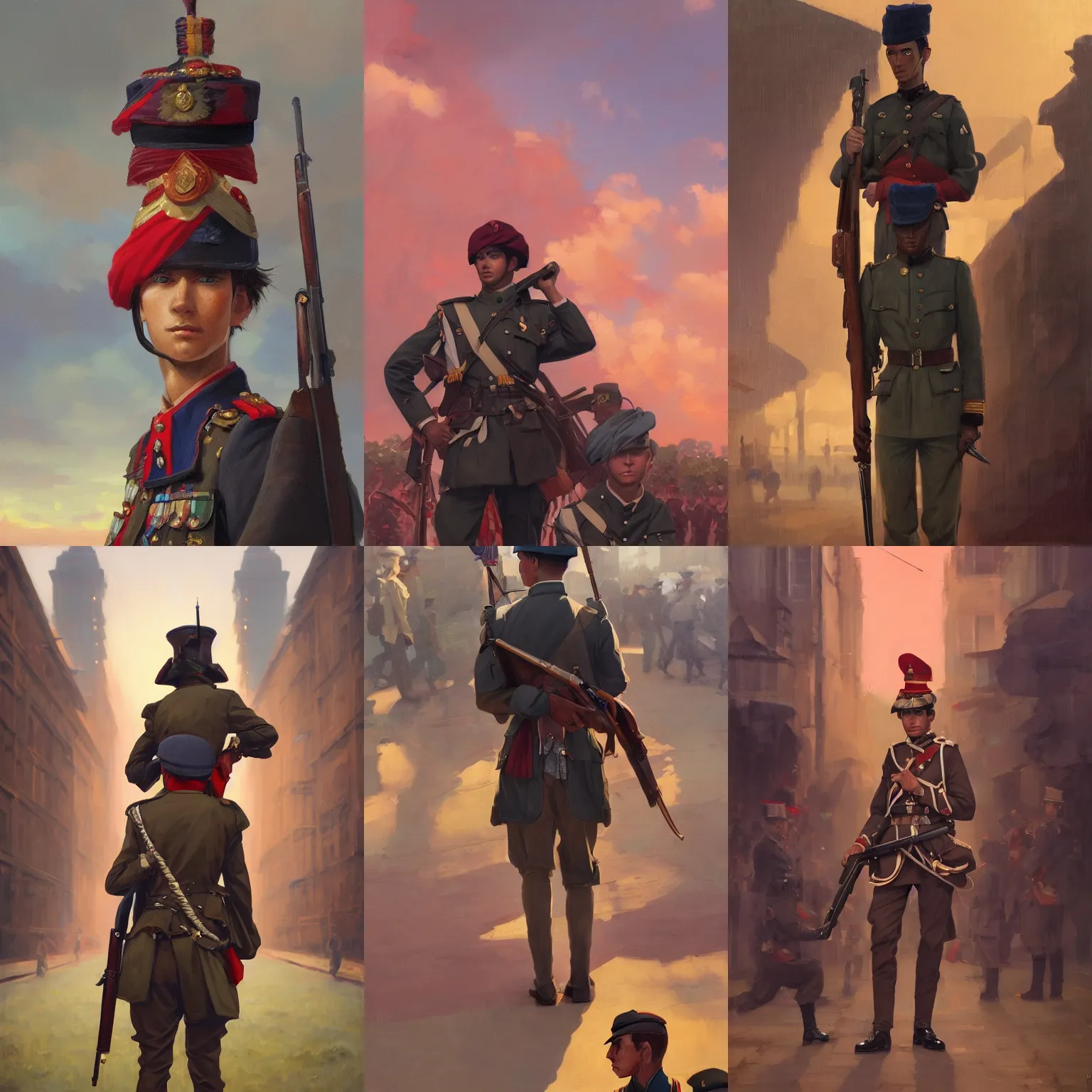 Prompt: a portrait of a british colonial soldier, parade setting, vivid colors, soft lighting, atmospheric, cinematic, moody, in the style of ilya kuvshinov and range murata, krenz cushart, rule of thirds, oil on canvas, 8 k