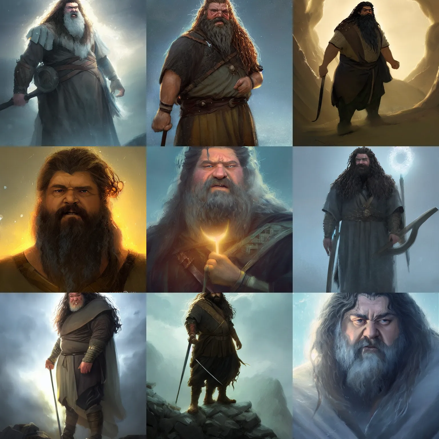 Prompt: a beautiful Norse Warrior based on Hagrid with glowing aura by Greg Rutkowski and Raymond Swanland, Trending on Artstation, cloudy background, ultra realistic digital art