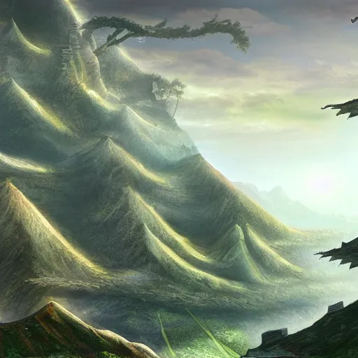 Image similar to a giant xianxia landscape, fantasy, HD.