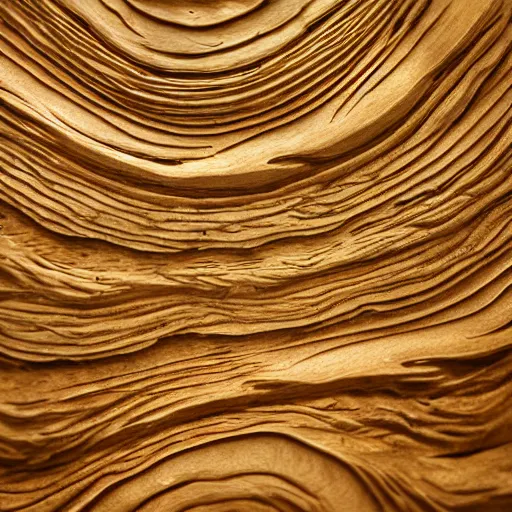 Image similar to a very intricate wood sculpture in the shape and texture of waves, fractal patterns, deep and expressive grain patterns, volumetric lighting, light rays, photorealistic, ultrarealistic, coronarender, 8k