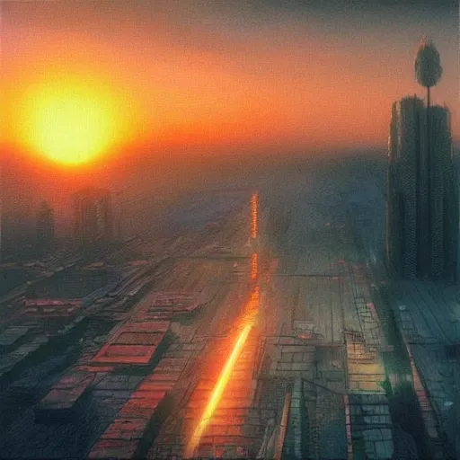 Image similar to “ vapor wave sunset, blade runner film, hyper realistic, master piece, award winning, artist paul bonner ”