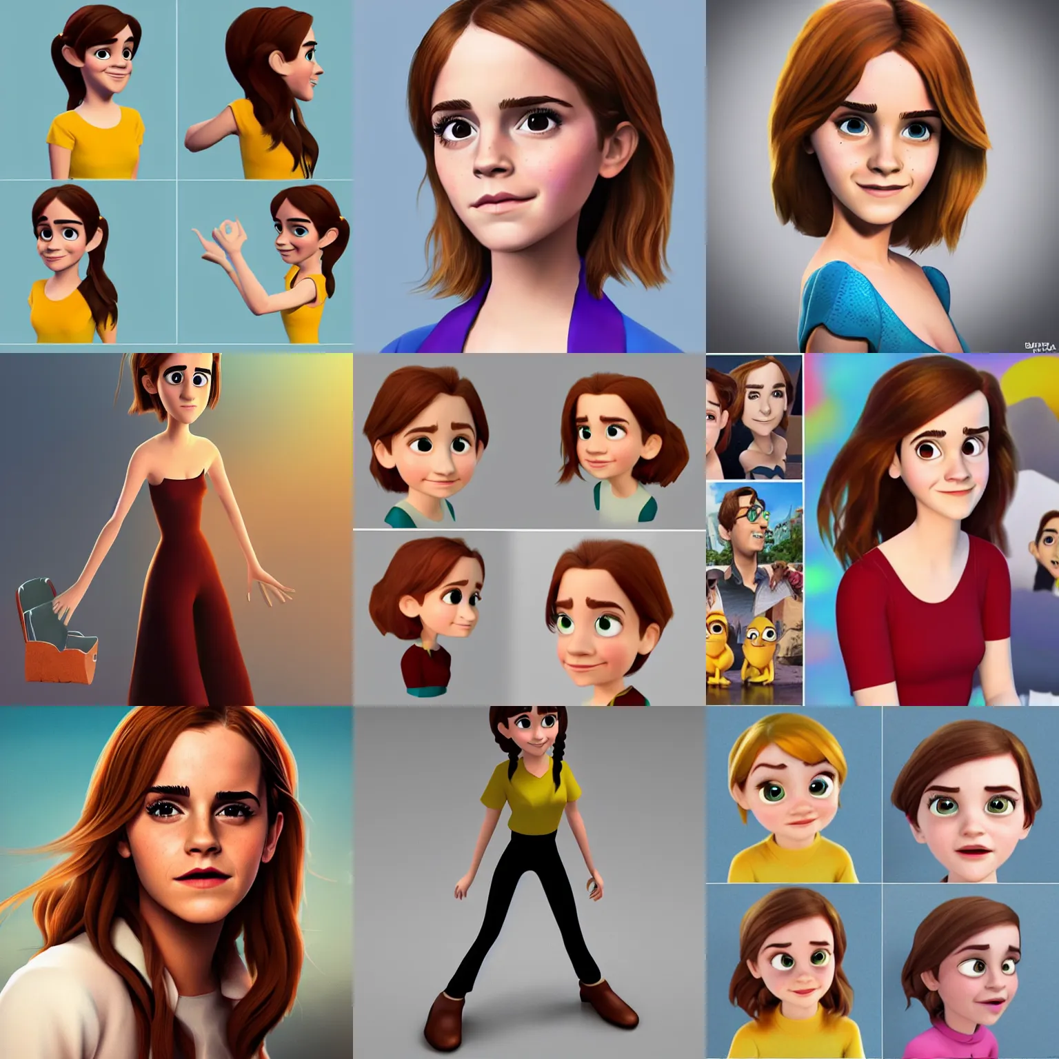 Prompt: Emma Watson in the style of Pixar, 3D, Disney,animation