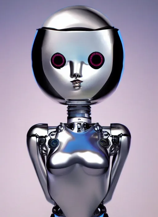Image similar to airbrush svelte chrome robot being kawaii in the style of sorayama