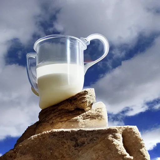 Prompt: milk jug god, in the clouds, godly, divine, beautiful